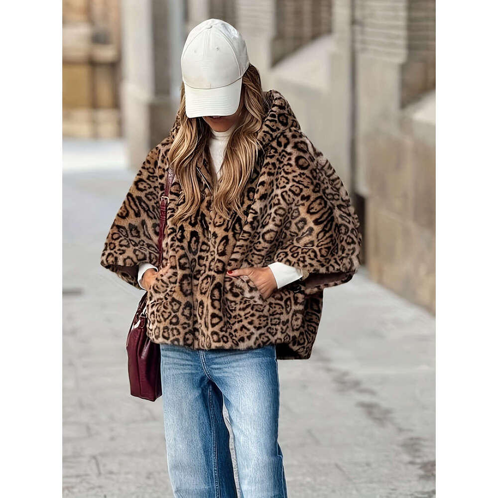 Women's - Long Sleeve Non-Stretch Elegant Zipper Closure Coat Everyday & Events, All-Season Chic Outerwear For Women, Leopard Print Jacket, Forma