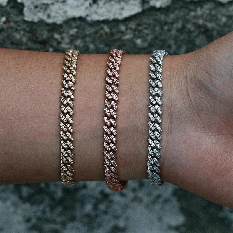 6mm 8mm Fashion Miami Cuban Chain Bracelet For Women Men Hip Hop Jewelry Cubic Zirconia Chain Gift Drop 250408