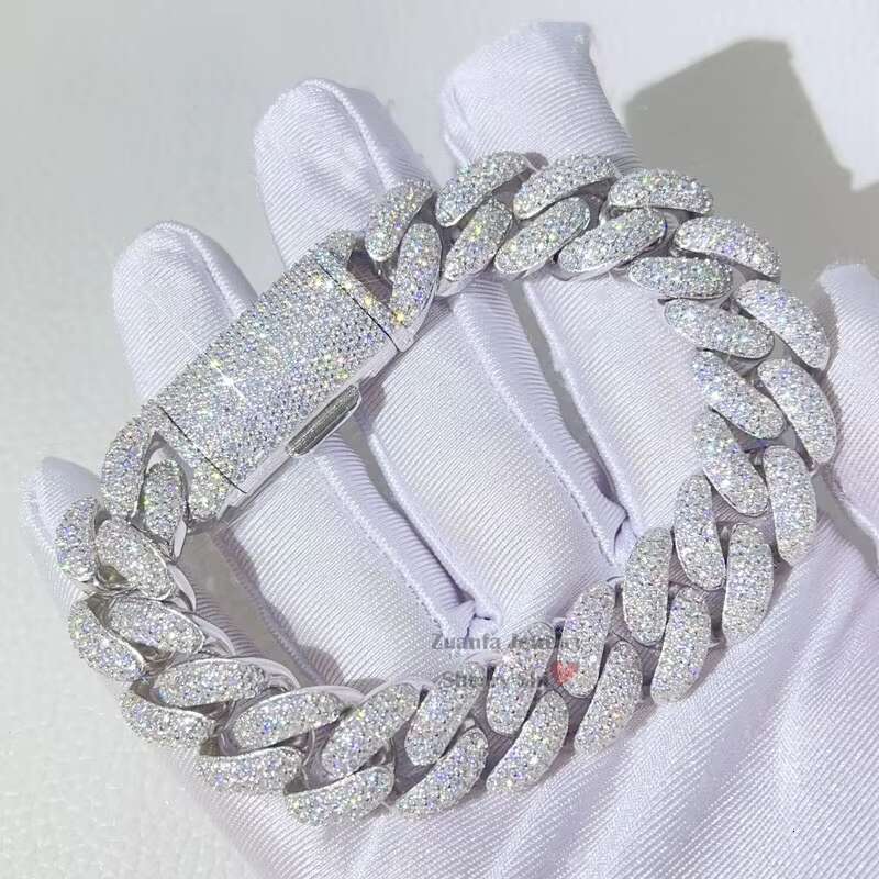 Hip Hop Iced Out Buss Down Rapper Jewelry 15MM VVS Moissanite Cuban Bracelet