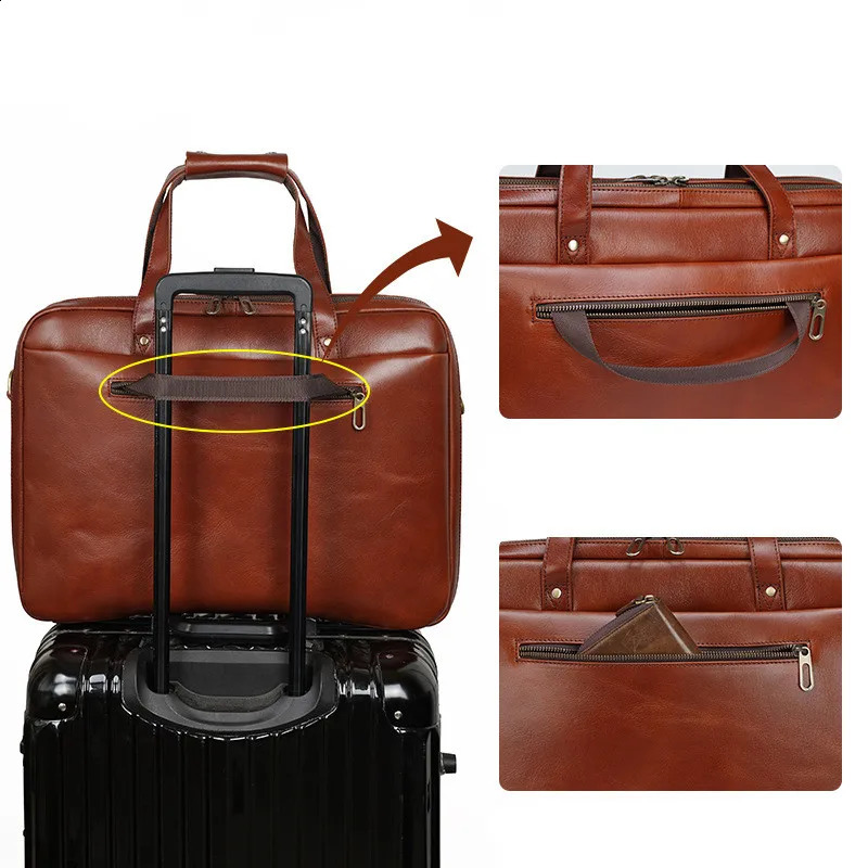 business leather mens handbag Surface 15.6-inch laptop bag shoulder cross body briefcase large capacity 250410