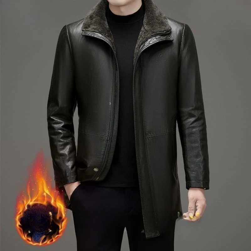 2026 Men Mid-length Faux Sheepskin Leather Jackets All-in-one Pure Leather Coat Imitating Fur FALL Winter Pu Leather Jackets 251110