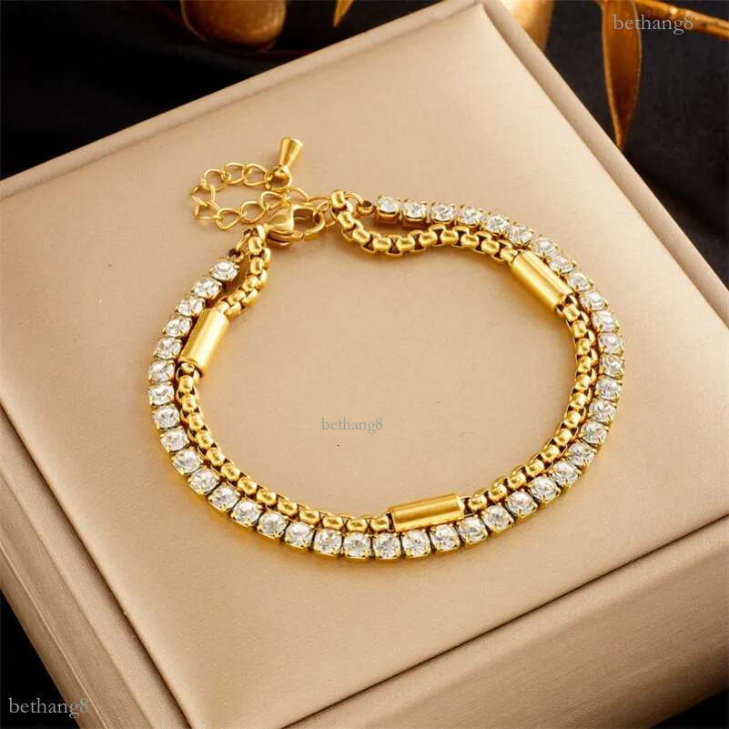 Fashion 18k Gold Chain Iced Out Stack Bracelet Designer Jewelry Heart Butterfly Tree Charm Bracelets Cuff for Women Girlfriend Birthday Gift Fine Jewelry