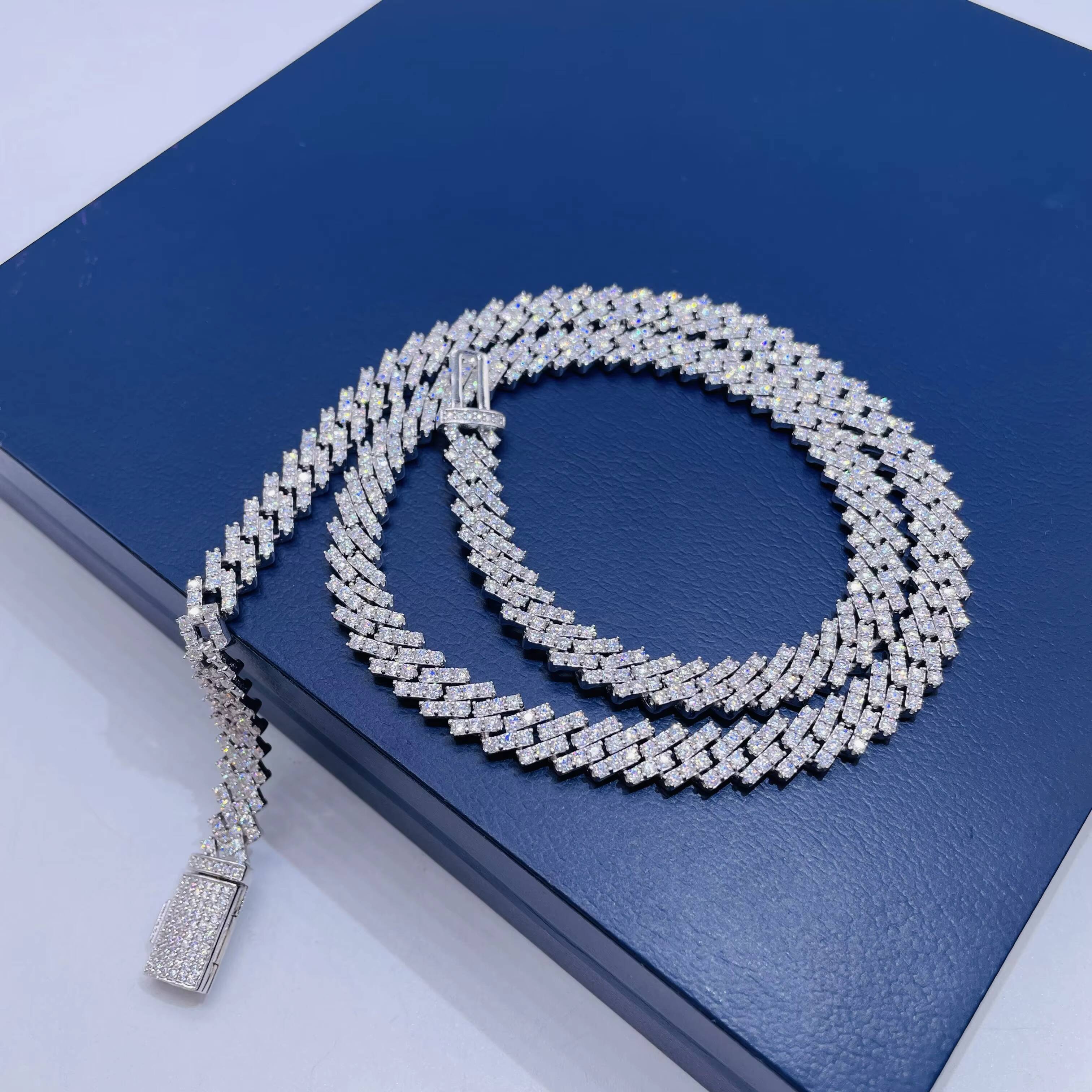 8mm Moissanite Hiphop Chain 925 Sterling Silver Fully VVS Moissanite Cuban Link Chain for Women