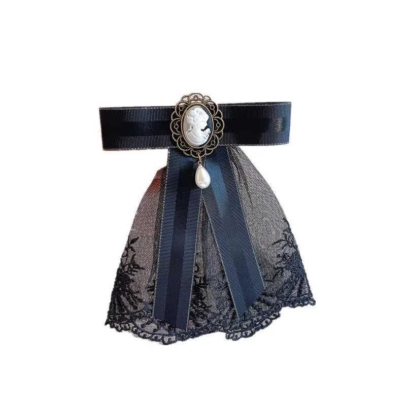 Luxury Retro Fabric Lace Bow Tie Brooch Pins for Women Beauty Head Pearl Ribbon Bowknot Brooches Shirt Collar Pin Fashion Jewelry Gifts Y251111