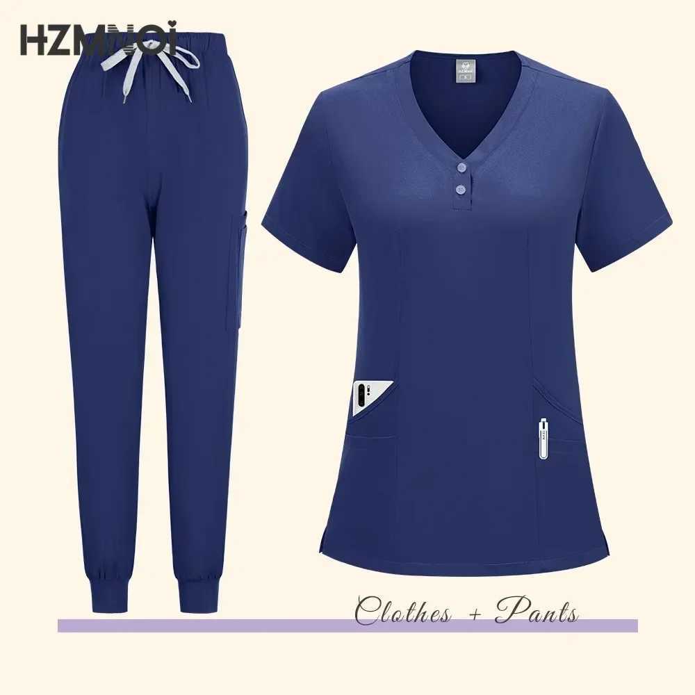 Women Medical Uniforms Elastic Scrubs Sets Hospital Surgical Workwear Short Slve Top Pants Nursing Accessories Doctors Clothes X250410
