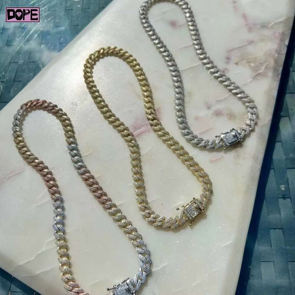 Iced Out Moissanite Cuban Link Chain 8.5mm 925 Sterling Silver Hiphop Rapper Moissanite Cuban Chain