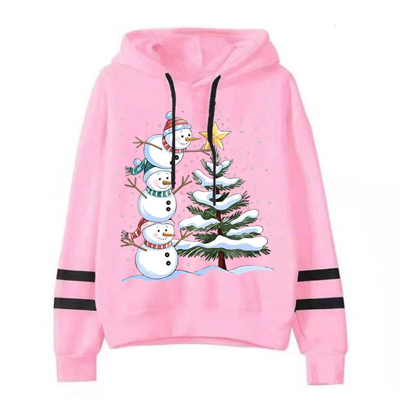 Autumn Winter Christmas Hoodie Women Cartoon Snowman Xmas Tree Graphics Sweatshirts Female Long Sleeve Drawstring Creative Hoody 251105