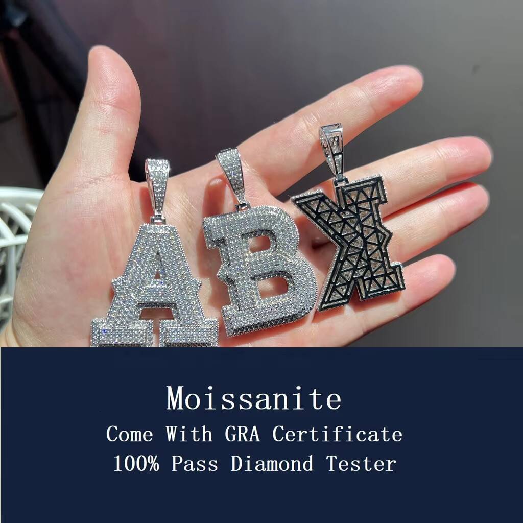 Custom VVS Moissanite Name Hip Hop Women Fine Jewelry Iced Out Letter Charm Necklace 925 Sterling Silver Rapper Pendant Customizable