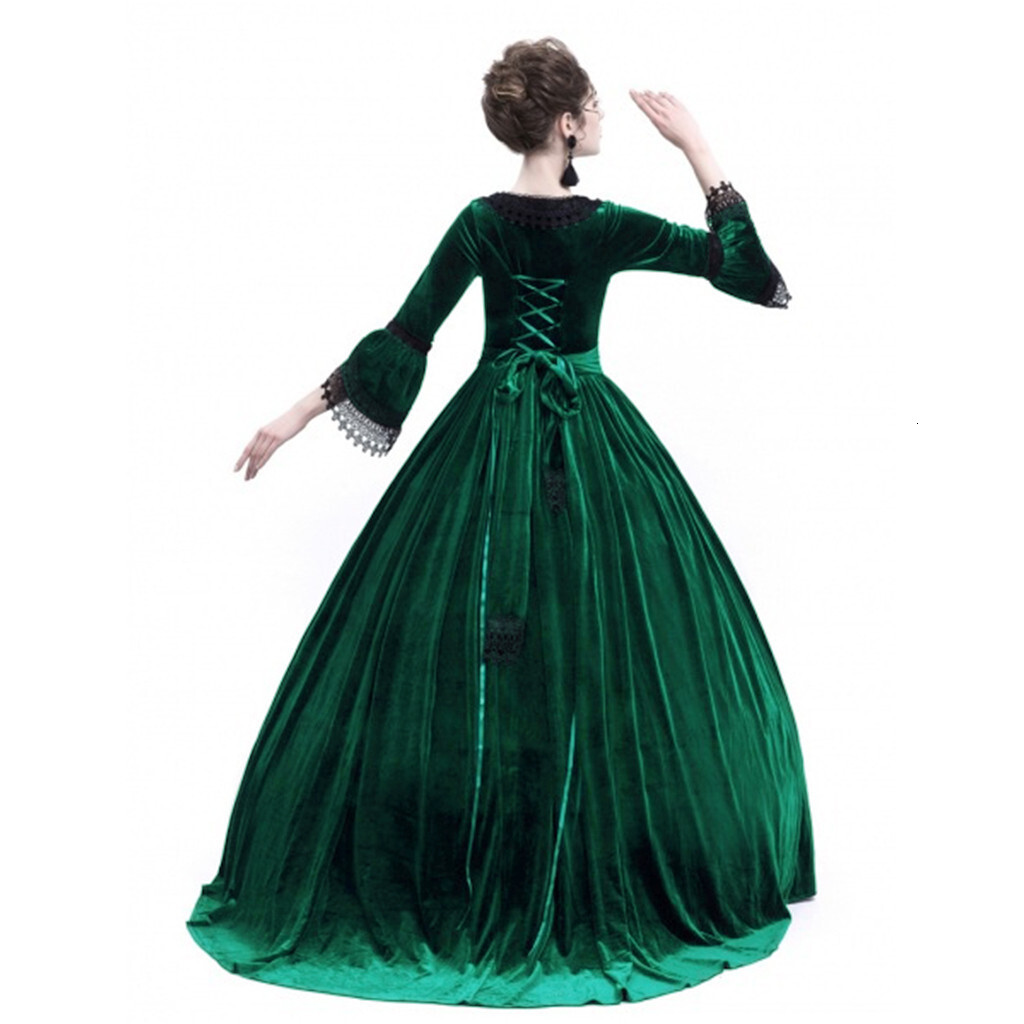 Autumn and Winter Women's end Solid Color Medieval Court High Waist Long Dress