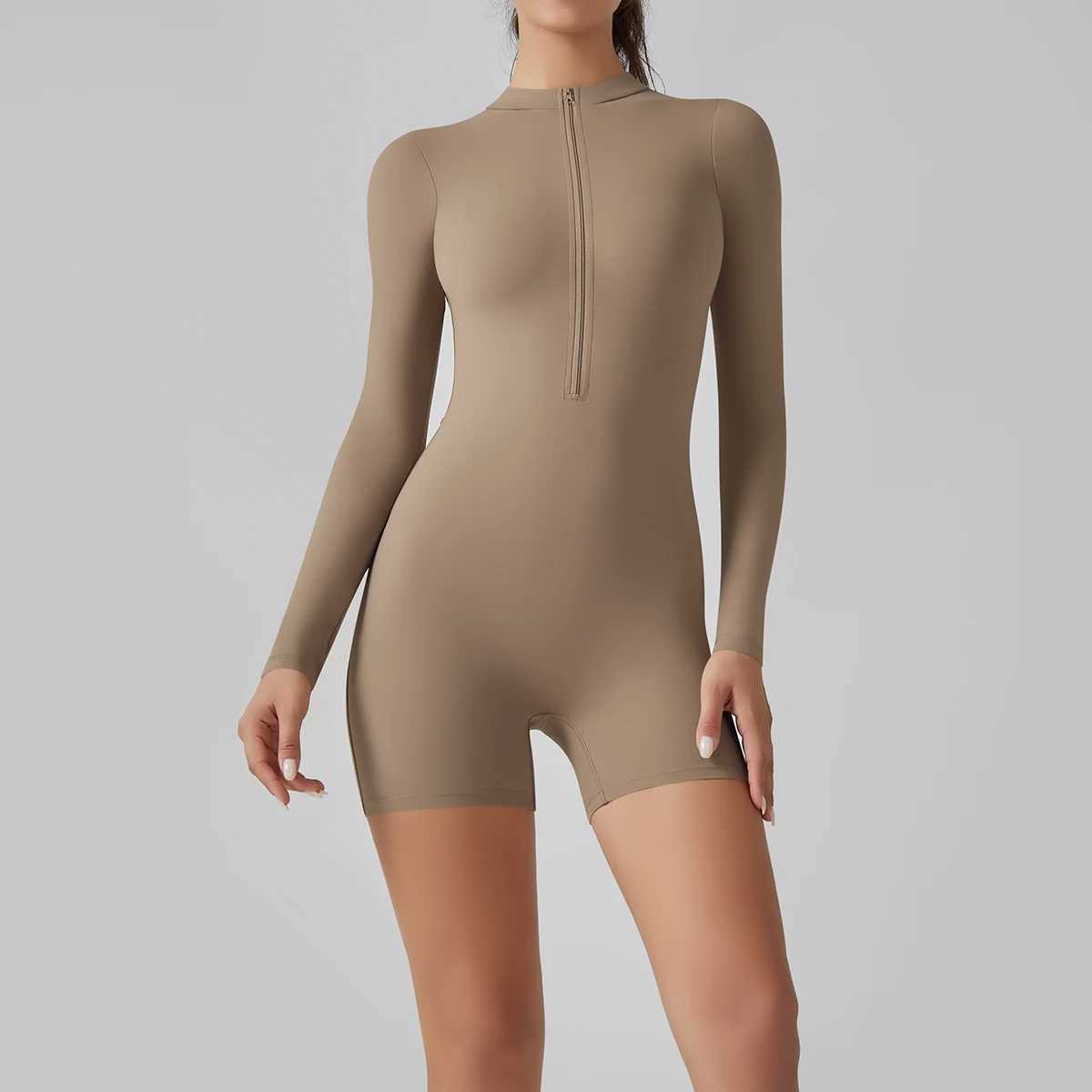 Yoga suit womens jumpsuit zipper long sleeved gym push up exercise suit fitness suit sportswearW250411