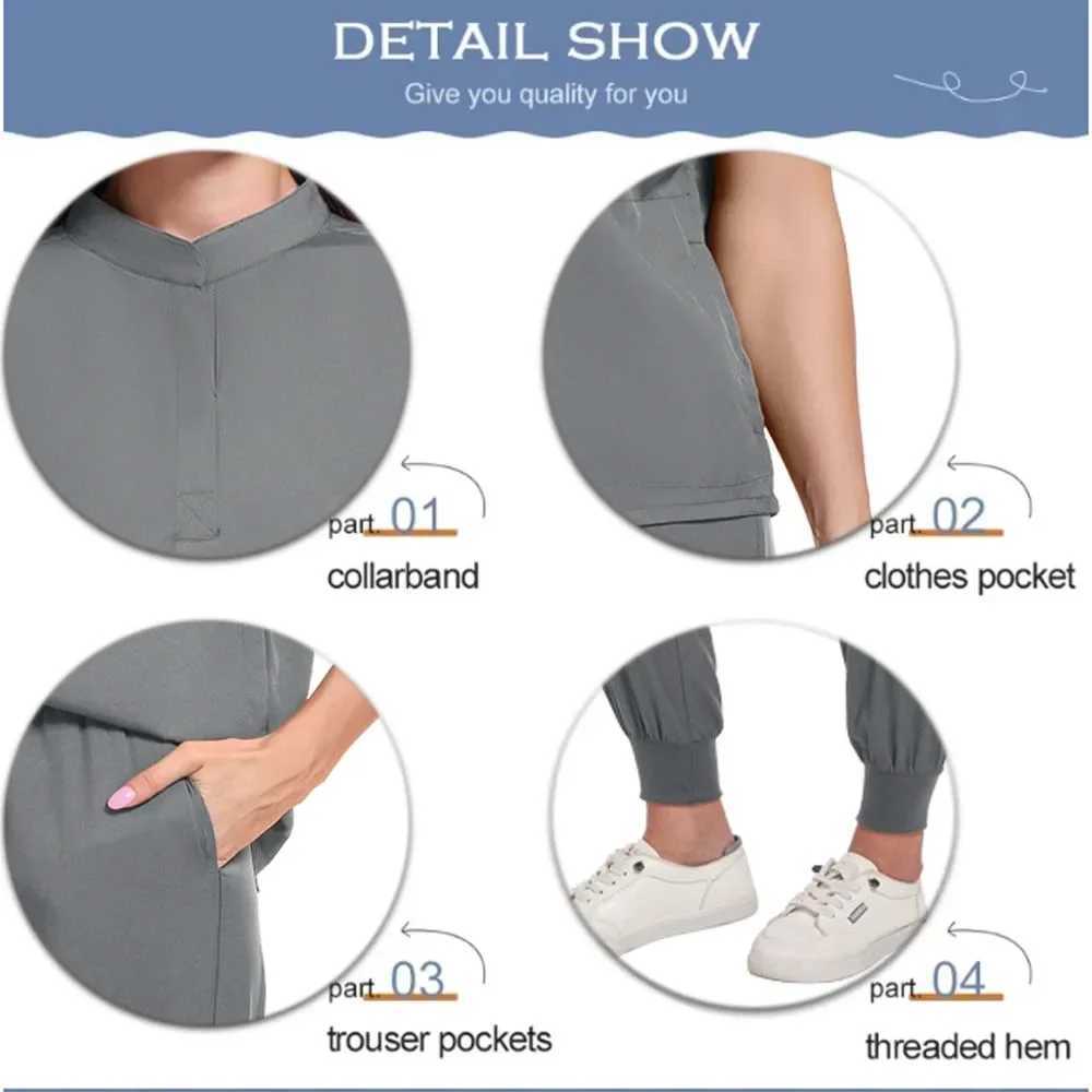 Plus Size Scrubs Set Women Medical Nurse Uniforms Stand Neck V-cut Scrub Top Jogger Pants Vet Doctor Healthcare Workers Workwear X250410