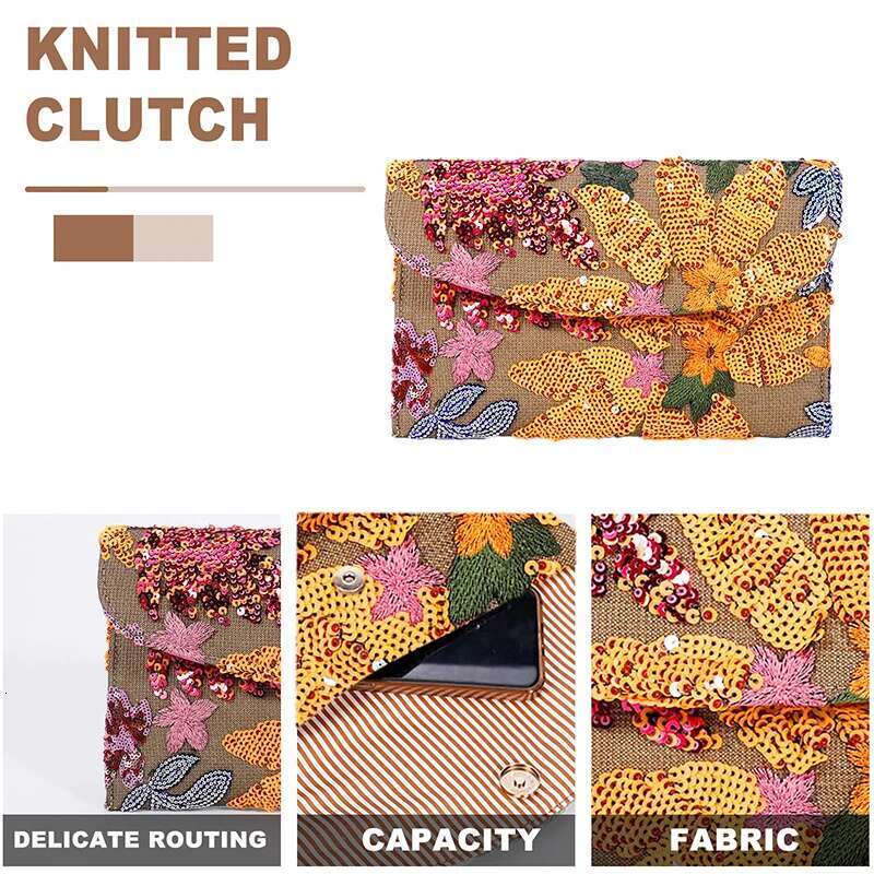 Bg Sequins Embroidery Clutch Bag Women Cotton En Envelope Evening Party Handbag Ral Pattern Ladies Wedding Prom Purse