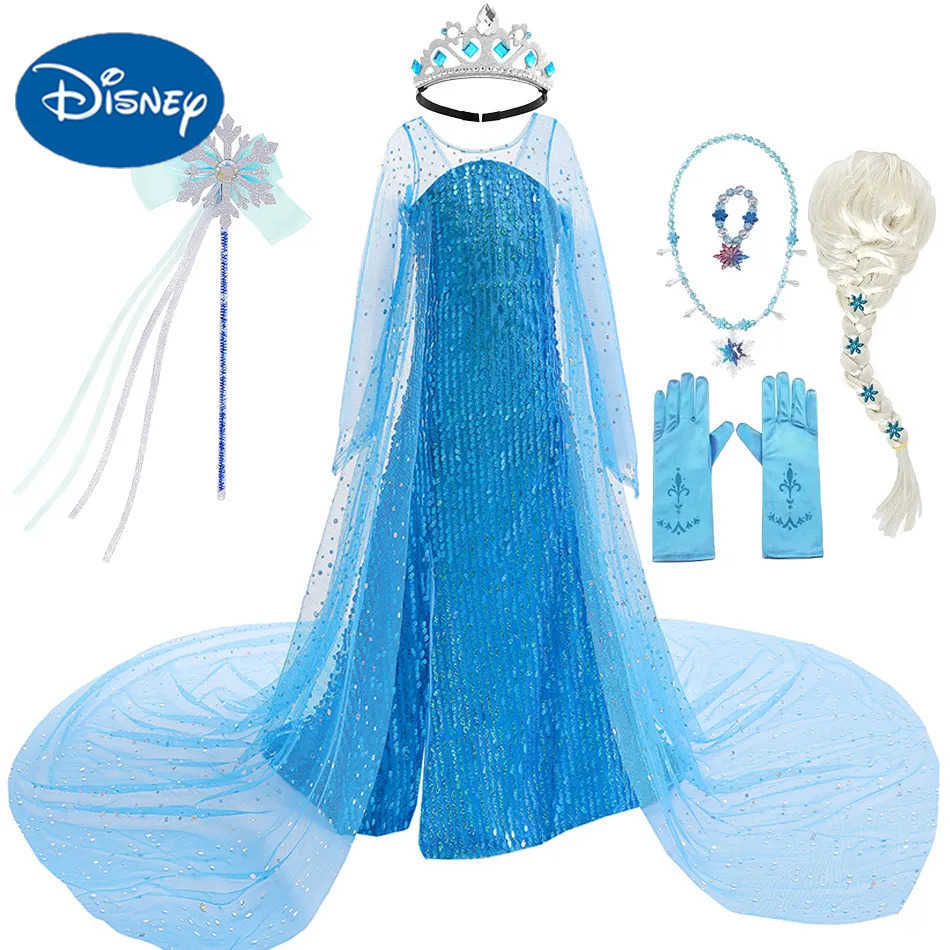 Disney Toddlers shake Elsa Maxi dress princess snow queen costume full body sequins embossed Christmas party frogXJ250411