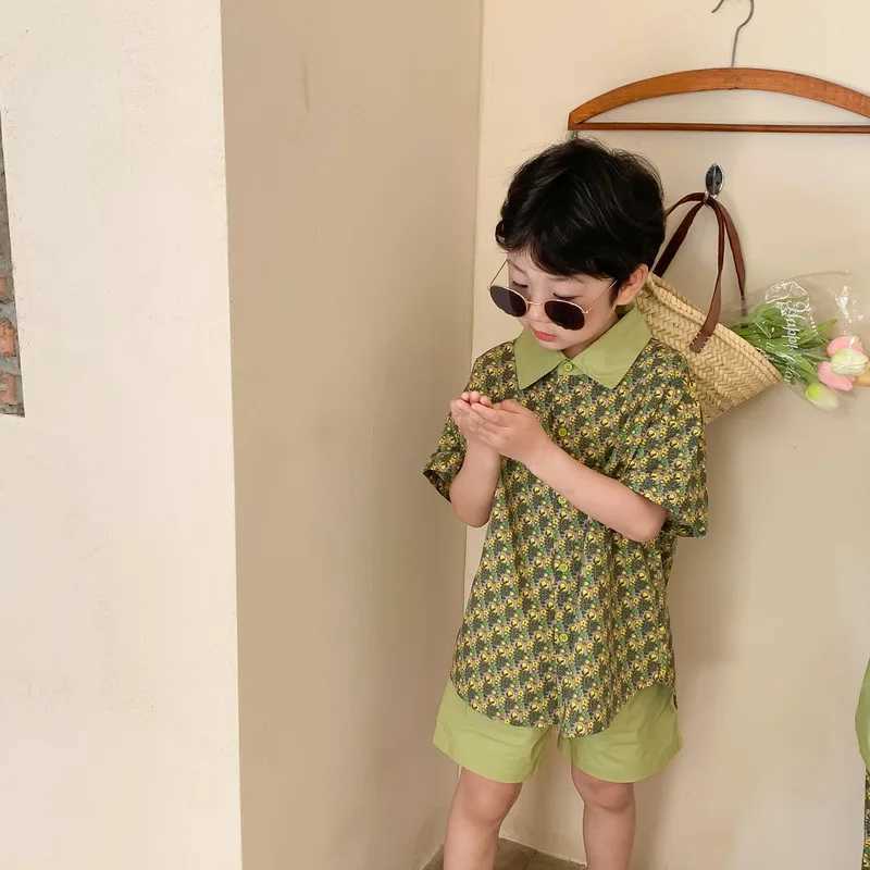 Summer 2025 Boys and Girls Matching Clothing Brothers and sisters Flower Short Sleeve Shorts 2-Piece Set Twin sisters Clothing Childrens SetXJ250410