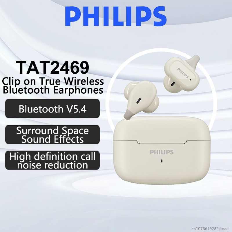 New Philips TAT2469 Ear Clip Earphones Wireless Bluetooth 5.4 Open Headset Sports Running Anti Drop Headphones Comfortable Wear 300mAh Long Standby