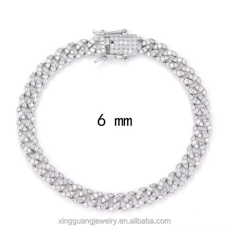 High Quality Hot 925 Sterling Silver 6mm Wide Single Row with VVS Moissanite Diamond Cuban Link Chain Bracelet Men Women Jewelry