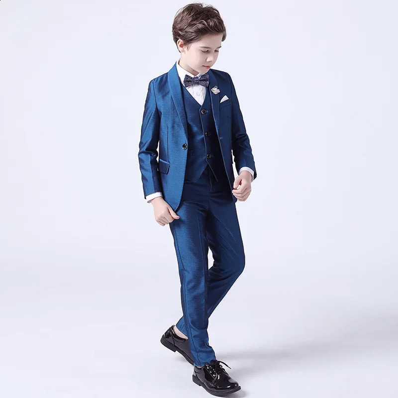 Kids Boys White Blazer Vest Pants 3PCS Set Children Baptism Wedding Prom Suit Baby Boy Elegant Dress Teenager Party Costume 250410