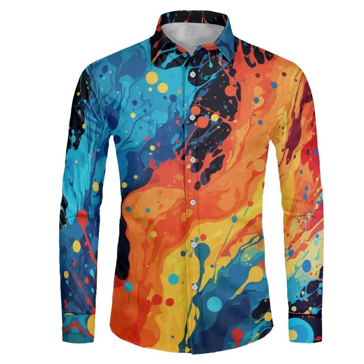 Mens Shirt Regular Lapel Festival Shirt Men 3d Printing Color Splash Printing Casual Street Long Sleeve Fashion Printed Shirt K251110