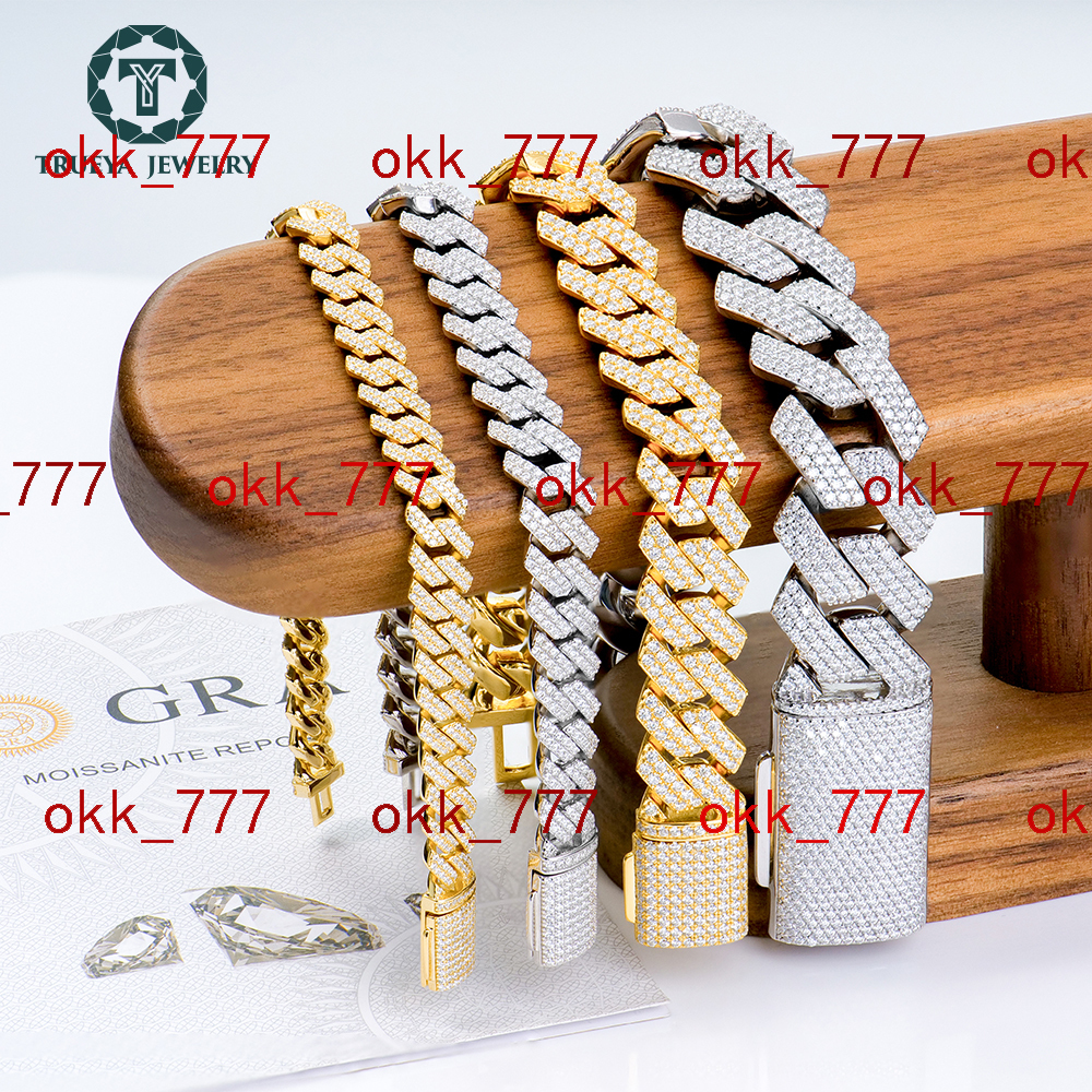 Wholesale Luxury 18k Gold Plate Silver 925 Gra Jewelry 8-20mm Men Ice Vvs Diamond Mossanite Moissanite Cuban Link Chain Bracelet
