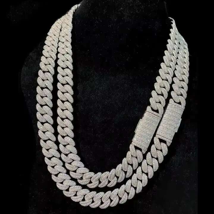 Dope Hiphop 925 Sterling Silver Iced Out Jewelry Sparkling Gold Plated with 15mm/18mm/20mm Gold Plated Moissanite Cuban Chain