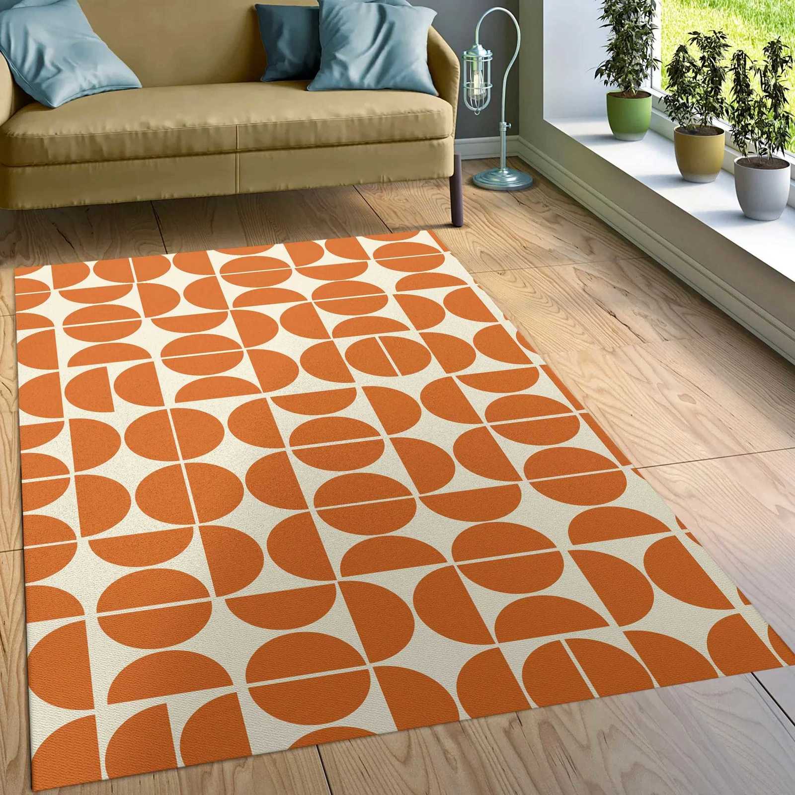Checkerboard Rug Orange Floral Retro Rug Area Rug Bedroom Aesthetic Retro Rugs Art Deco Rug Mid Century Flower Groovy Rug Y251110
