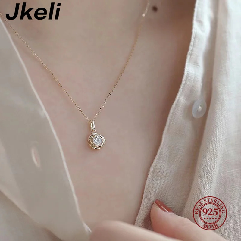 Jkeli 925 sterling silver plated 14k gold sparkling zircon flower necklace suitable for women girls Korean temperature exquisite jewelry gifts 250408