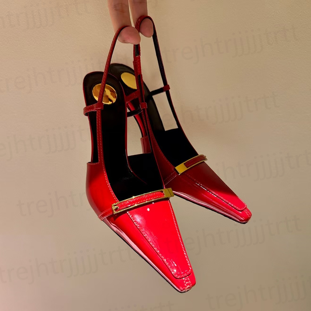 Elegant Womens Stiletto Heel sandals Patent Leather Pointed Toes Slingbacks Dress Shoes party evenings shoes Luxury designer high shoes Sizes 35-40 wi