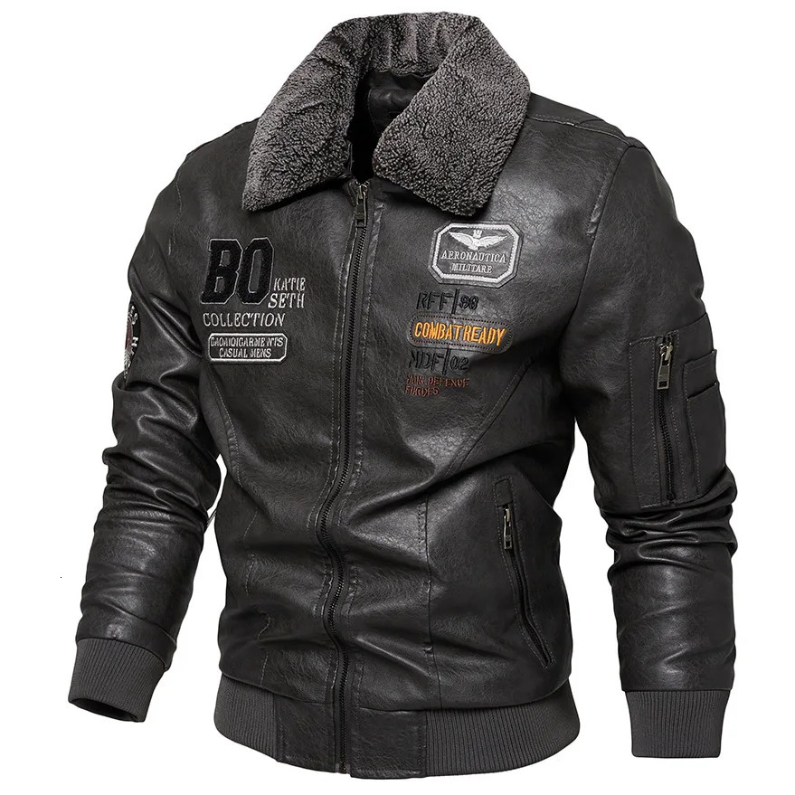 Business Slim fit Leather Bomber Jacket Men Slim Leather Flight Jacket Black Pilot Coat High Quality Man Fur collar Warm Jackets 251106