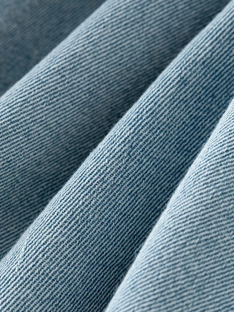 FSLE Contrastive Color Polo Neck Denim Shirt Summer Half Sleeve Puff 100 Cotton Single Chest 24FS12237 250411e