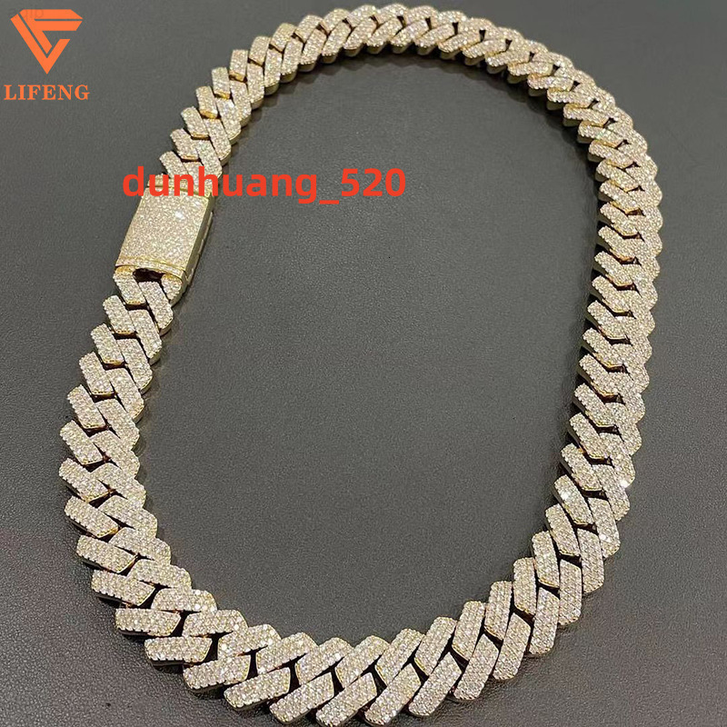 15mm Hip Hop Jewelry 925 Silver Miami Style Cuban Necklace Iced Out Moissanite Cuban Chain for Men