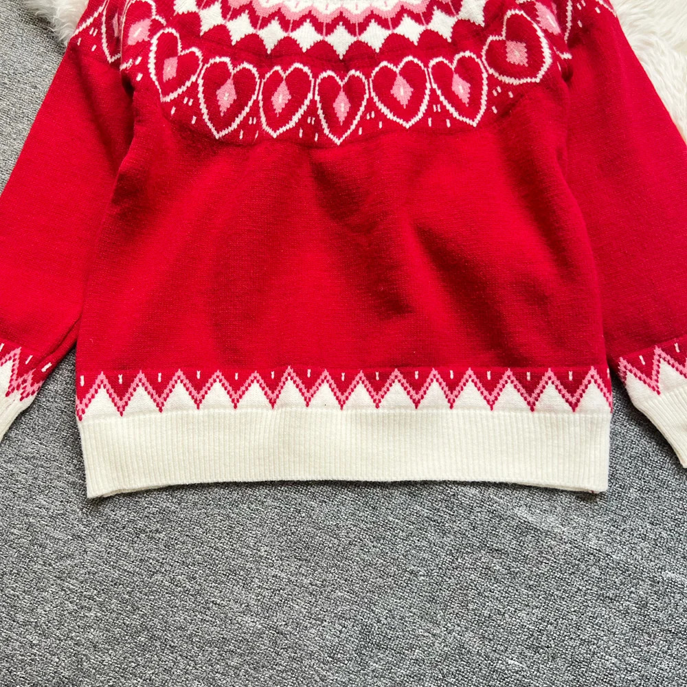YuooMuoo Fashion Christmas Red Pullover Sweaters Women Autumn Winter Romantic Heart Knitted Fair Isle Sweaters Shirts 251106