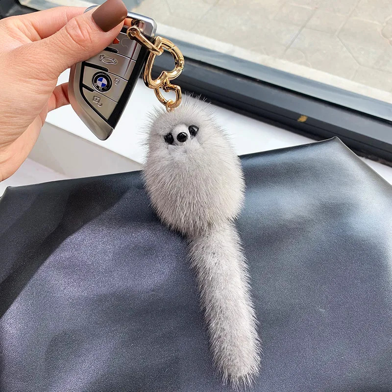 real mink keychain soft and cute fox toy womens handbag decoration pendant car key ring fox tail pavilion gift accessories 250409
