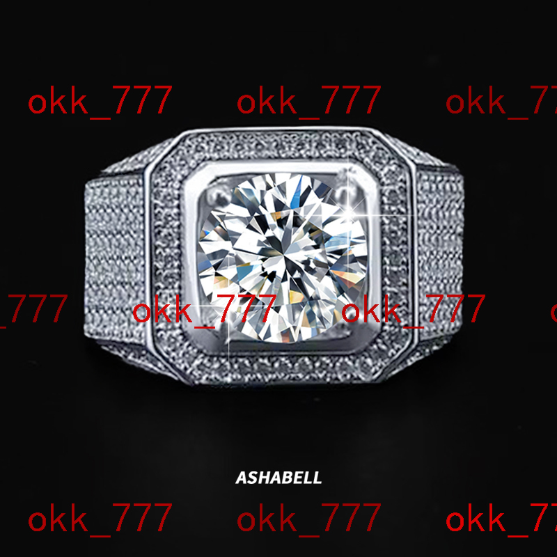 Ashabell 18K Moissanite Ring for Men 3Ct Moissanite Engagement Wedding Ring 925 Sterling Silver Square Round Brilliant Cut