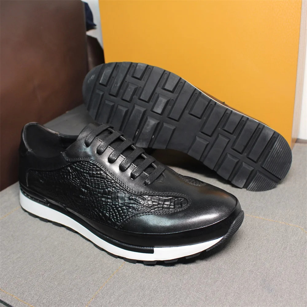 Mens High-end Leather Sneakers Lace-up Casual Shoes Color Changing Leather Pattern Party Dress Wedding Shoes 251106