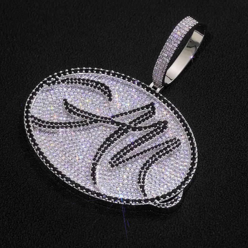 NUOYA Luxury Personalized Ellipse Pendant Necklace Silver Plated Diamond Letter Custom Name Design Hip Hop Fine Jewelry Customizable