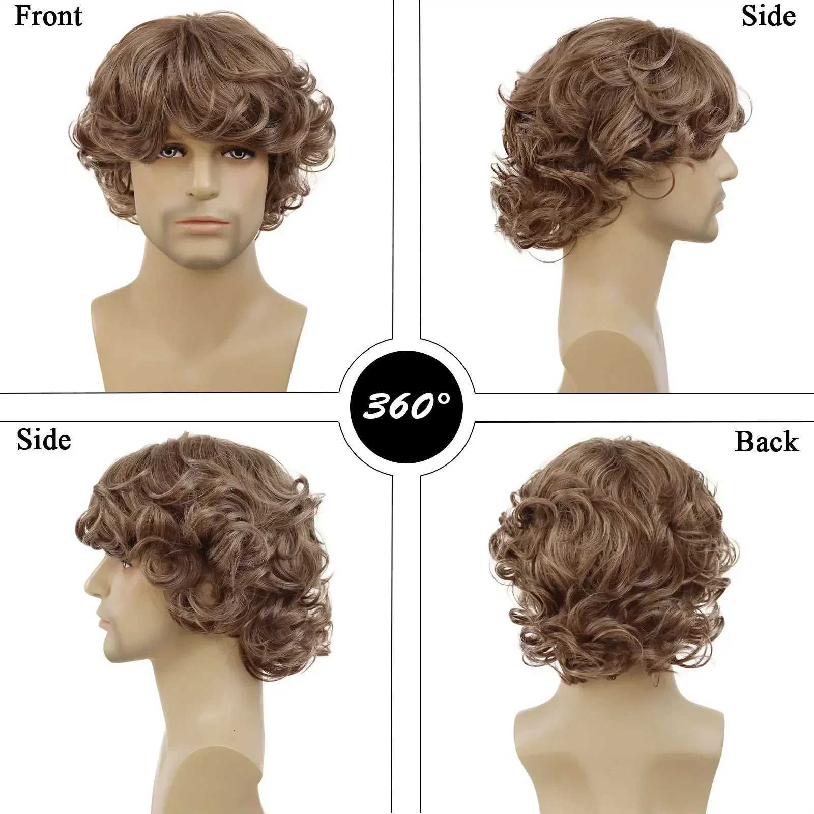 Synthetic Curly Men Wig Short Brown Hair Businessmen Curly Haircut Man Guys Natural Hairstyle The Summer Outfits Cosplay CostumeT251111