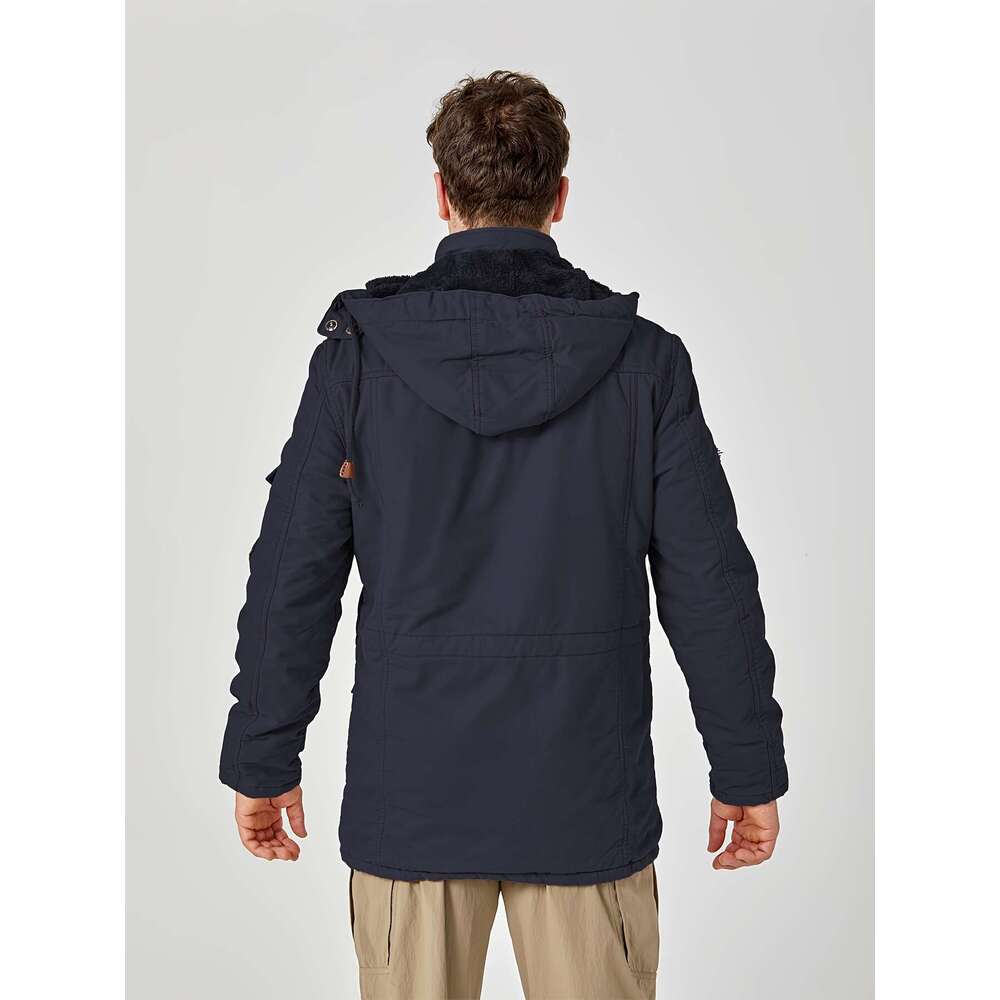 Men's Heavy-Duty With Fleece Lining & Windproof Full-Zip Hooded Work Coat, 8 Multi-Pocket Outdoor Gear For Hiking, Camping, Skiing, Flying Thick 