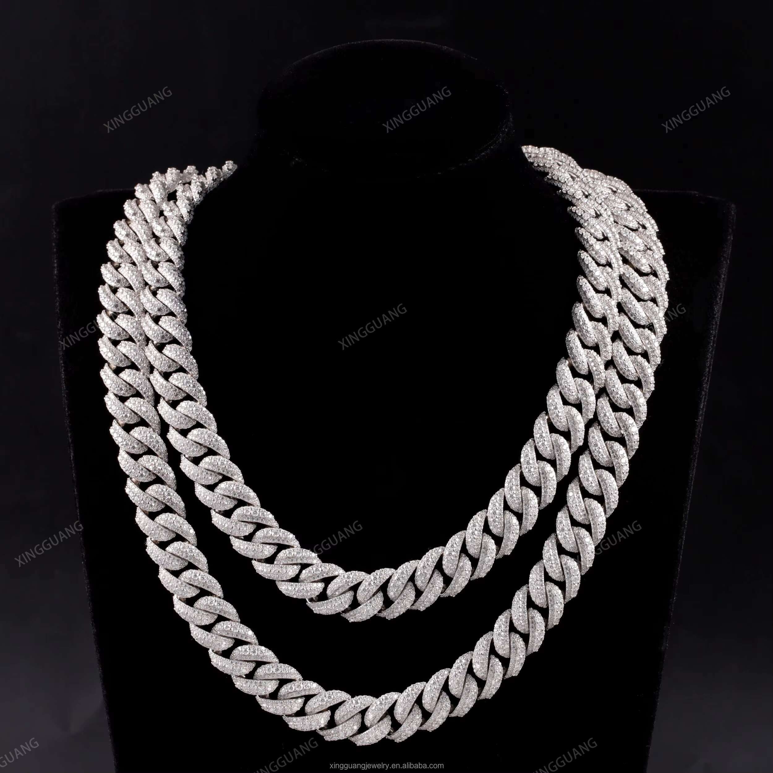 XG New Arrived 18mm14 mm Curved Cuban Chain Hiphop Cuban Link Chain for Men Silver Fine Jewelry Necklace Moissanite Cuban Chain