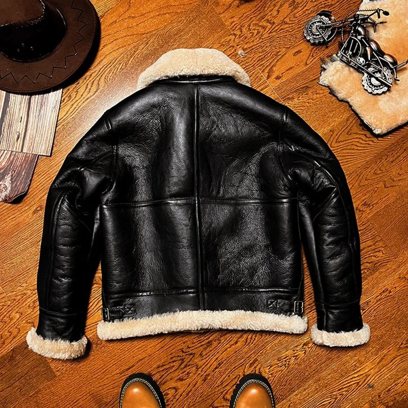 YRWholesalesMen Bomber Winter warm thick 100 fur jacketB3 natural sheepskin with wool coatquality genuine shearling 251106