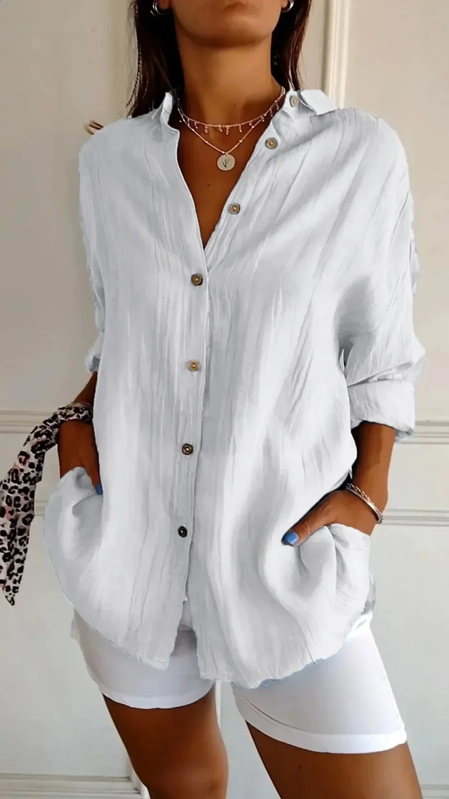 Summer V Neck Casual Cotton Linen Button Shirt Women Fashion Loose Solid Lapel Cotton Office Linen Shirt Women Top Retro 250409