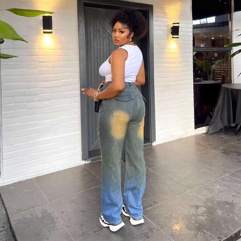 Women's Wear Women's Wear Women's Straight Leg Jeans, Women's Street Ripped Holes, Washing Water, Hanging Dyeing, Making Old Jeans