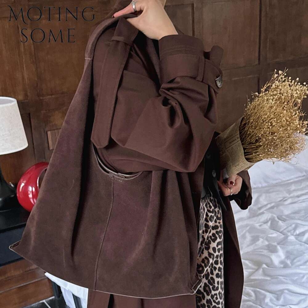Motingsome Oversized 42Cm Women Bag Saddle Purses 100% Natural Suede Leather Causal Tote Rommy Commuting Purse 2024