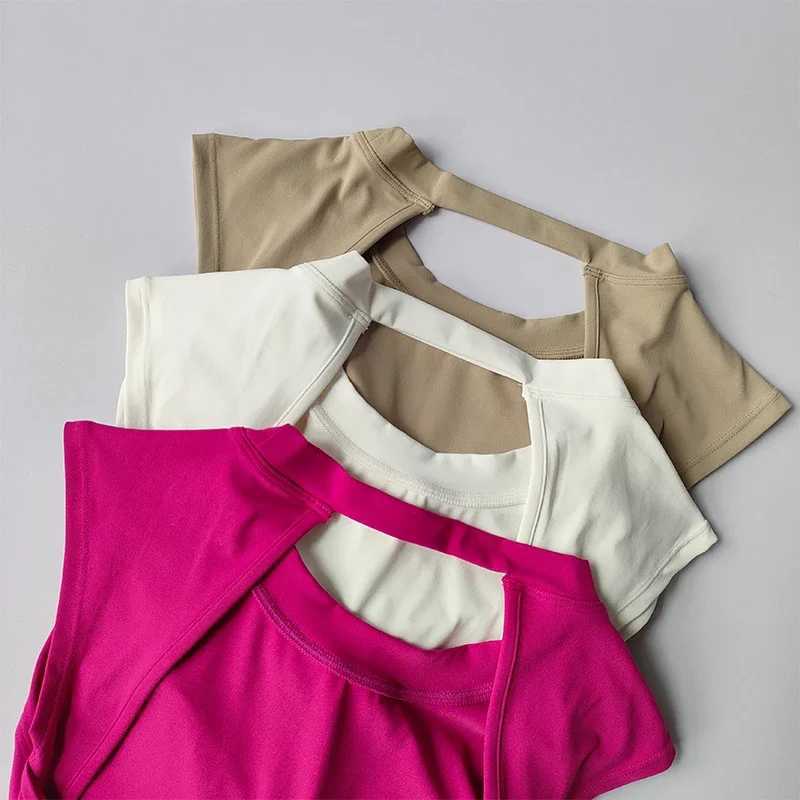 Sexy short back no fixed chest pad sports T-shirt vest womens tight fitting clothes quick drying weight loss yoga setW250411