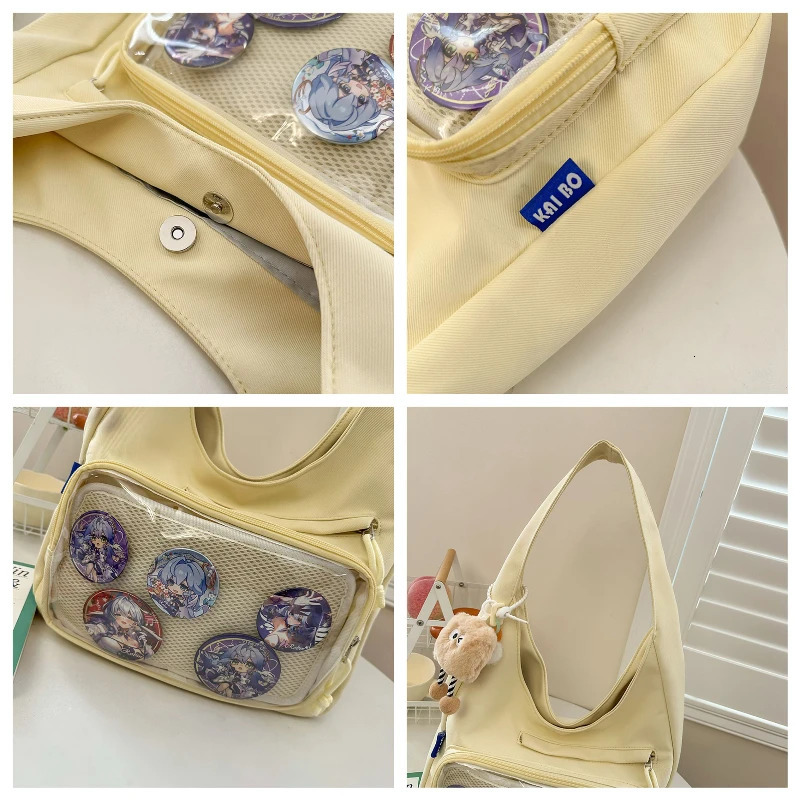Portable Japanese Style Transparent Ita Bag for Women Large Capacity Canvas Tote Casual PVC Lolita Handbag Daily 251110
