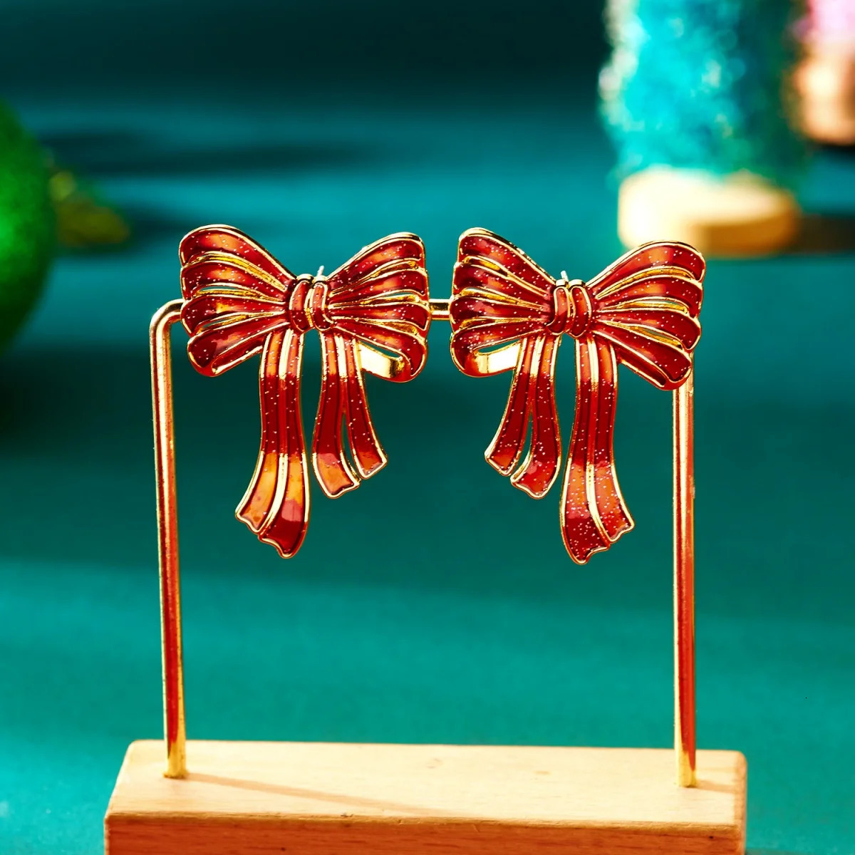 Christmas Bow Earrings Glitter Sequin Red Enamel Bowknot Stud Earring Year Festive Holiday Jewelry Party Gift For Women Men 251103