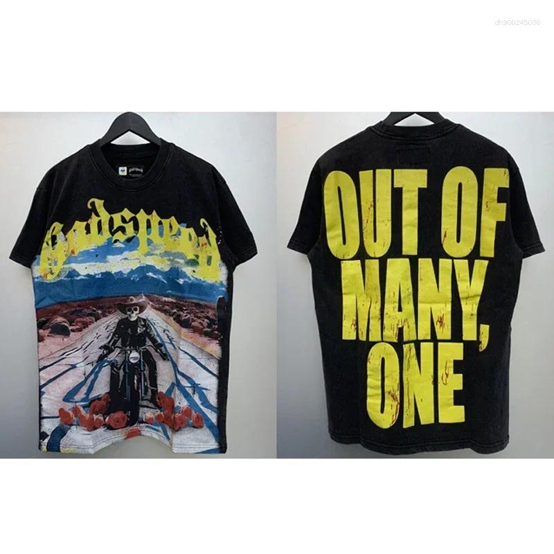 Men's T Shirts Euro-american Crew Neck Top Skeleton Knight Pattern Back Foam Letter Print Male Female Fashion All-match T-shirt