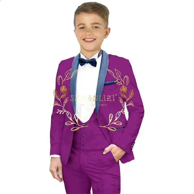 Boys Suits 3 Pieces White Wedding Suits For Kid Navy Blue Shawl Lapel Children Formal Party Prom Wear Ensembles De Blazers 250410