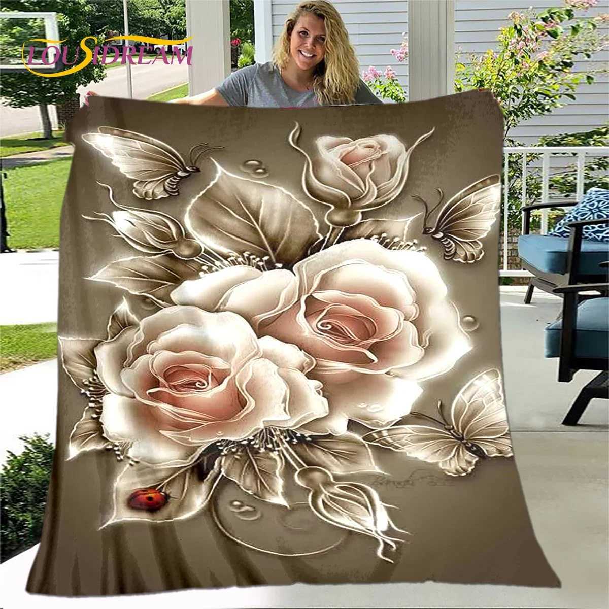 Red Rose Blanket Rose Flowers Throw Blanket Soft Warm Premium Flannel Blanket for Sofa Chair Bed Office Travelling Camping Gifts C251111