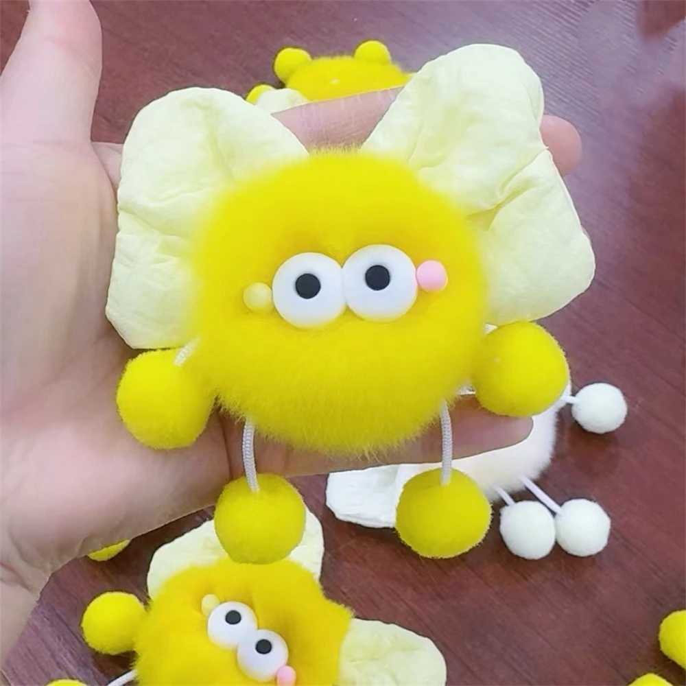 Cute cartoon big eyed plush doll bow keychain fun ball car keychain pendant toy backpack decoration accessories new gift W250411