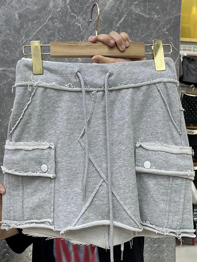 Gyaru Skirt Cute Cargo Mini Skirt Soft Terry Pockets Side Short Skirt for Women Teen-girl Spring Summer Y2K Acubi Outfit 250409